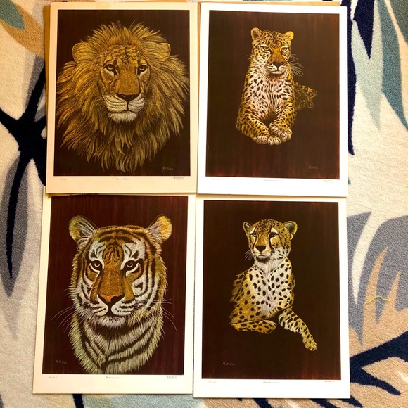 Vintage Other - Cat prints: M. Brice lion tiger leopard & cheetah